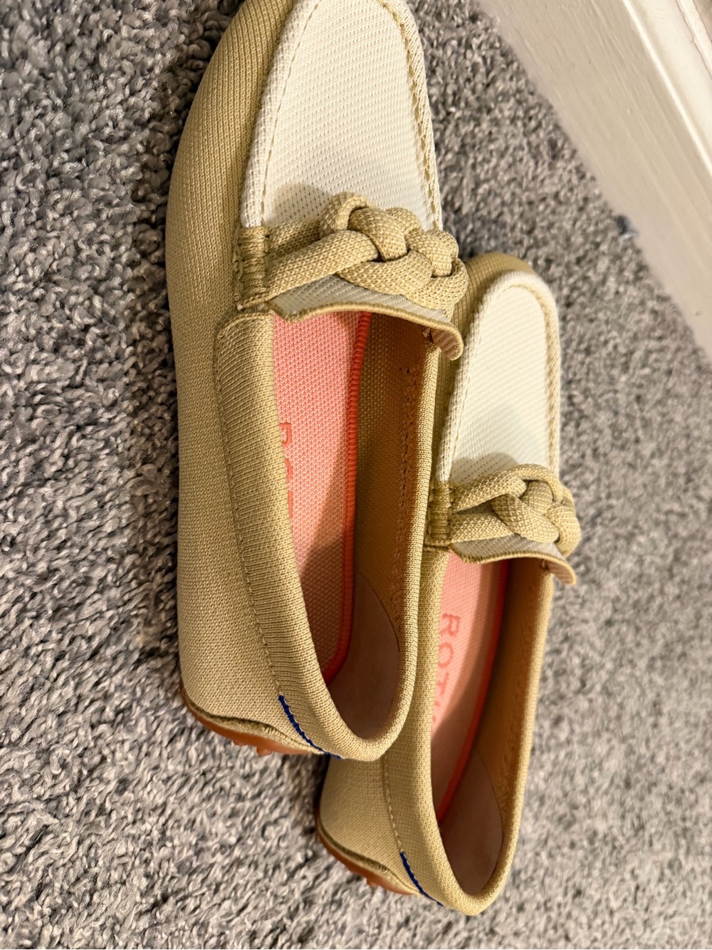 Rothy's Braided Canvas Loafers in Cream, Tan and Pink Insole - Picture 3 of 4